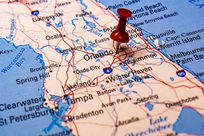 Map of Orlando, Florida and surrounding vacation areas