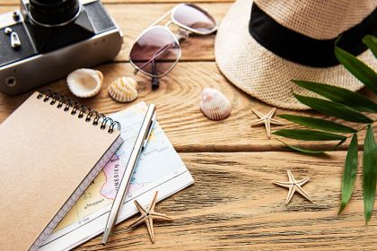 Orlando vacation planning with travel map and accessories